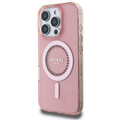 2. Guess IML Rhinestones MagSafe-Hülle für iPhone 16 Pro Max – Rosa