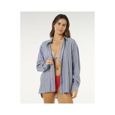 6. RIP CURL Damen-Strandhemd mit Nadelstreifen, blau