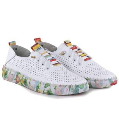 4. Weiße Damen-Lederschuhe mit Lochmuster, Artiker 58C0597