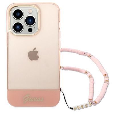 2. Guess GUHCP14XHGCOHP iPhone 14 Pro Max 6,7" rosa/rosa Hartschale mit durchscheinendem Perlenarmband