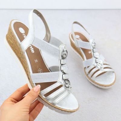 Damen-Keilsandalen mit elastischen Bändern, silber, Remonte R6264-92