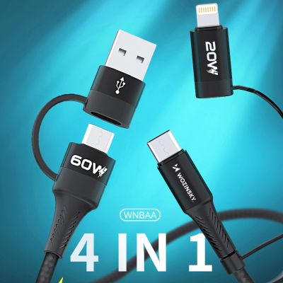 6. Wozinsky WNBAA 4in1 Kabel 2x USB-C 1x USB-A 1x Lightning 60W 1 m - Schwarz