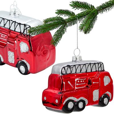 Glas-Christbaumkugel in Form eines Feuerwehrautos SASKA GIFT & DECOR