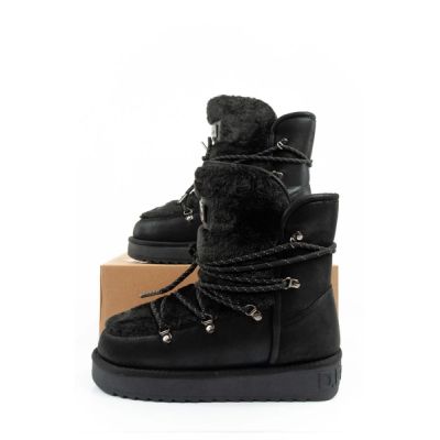 10. D.Franklin Damen Winter Schneestiefel, modisches Fellfutter, Schwarz
