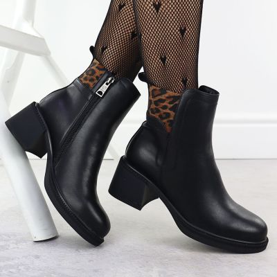 5. Schwarze Leder-Ankle-Boots mit Blockabsatz, Vinceza 26-66855