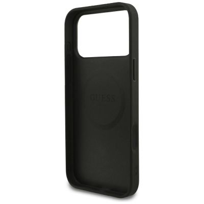 7. Guess MagSafe Hülle mit genarbtem Goldring für iPhone 18 Pro Max / 17 Pro Max – Schwarz