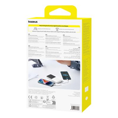 9. Baseus Lipow 10000mAh 22,5W Powerbank mit zwei integrierten Kabeln (inkl. Baseus Simple USB-A-auf-USB-C-Kabel, 3A, 20 cm) – weiß