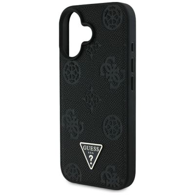 6. Guess Grained Hot Stamp Peony Triangle Logo MagSafe Case für iPhone 16 - Schwarz