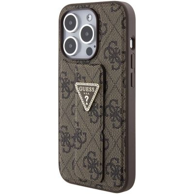 3. Guess Grip Stand 4G Triangle Strass Hülle für iPhone 15 Pro – braun