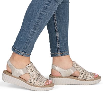 5. Beige gewebte Plateau-Sandalen für Damen, Rieker 69276-60