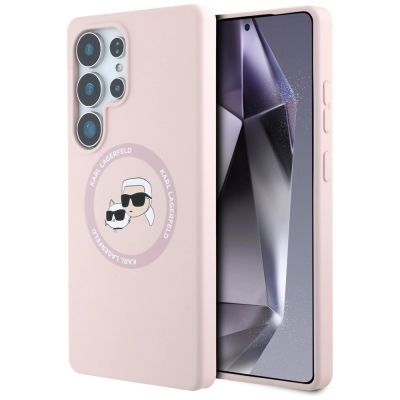 Karl Lagerfeld Silikon Double Heads And Circle MagSafe Samsung Galaxy S25 Ultra Hülle rosa
