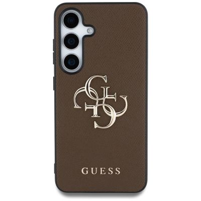 3. Guess Grained Big 4G Logo Small Classic Logo Hülle für Samsung Galaxy S25 braun