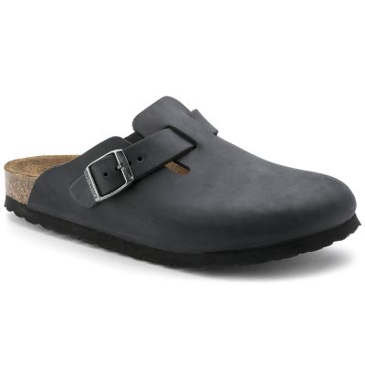 Birkenstock Boston Black Damen/Herren Clogs, geöltes Leder, schmale Slipper (0059463)