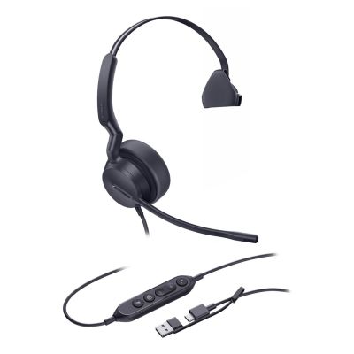 Yealink UH42 Mono Teams USB-C/A Headset mit Kabel und Kopfbügel, geeignet für Büro/Callcenter, USB Typ-C / USB Typ-A, Schwarz