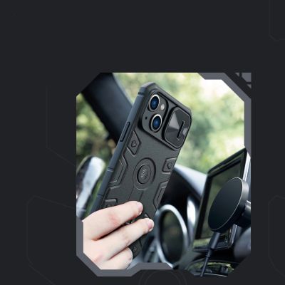 12. Nillkin CamShield Armor Pro Magnetische Hülle iPhone 14 Plus Magnetische MagSafe-Abdeckung mit Kameraschutz Blau