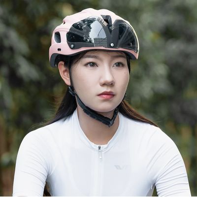 6. Rockbros Fahrradhelm mit Visier, abnehmbare UV-Brille, abnehmbares Visier, Unisex – Rosa