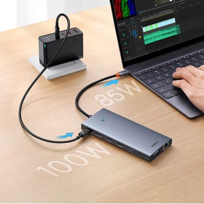 11. HUB Baseus PortalJoy Series 13in1 USB-C – 2x HDMI / DP / VGA / USB-A 3.1 / USB-C 3.1 / USB-A 2.0 / PD / RJ45 / SD / TF / AUX – grau