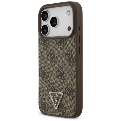 2. Guess Leder 4G Dreieck Strass MagSafe Hülle für iPhone 18 Pro / 17 Pro - Braun