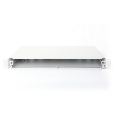 7. 19-Zoll-Patchpanel ohne Frontplatte, 1 HE, verschiebbar, Kabelverschraubungen PG13,5 und PG16, Kabelbinder/Halterungen, grau