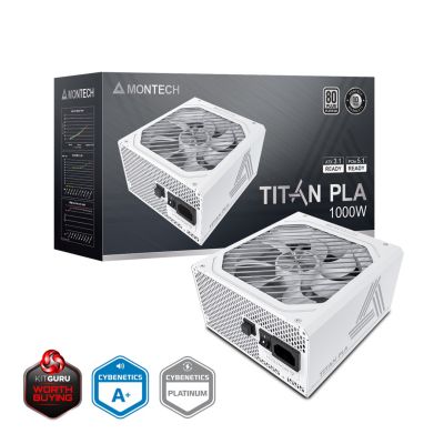 3. Montech Titan PLA 1000W – 80 PLUS & Cybenetics Platinum, modular, PCIe 5.1 – 1000 Watt, weiß