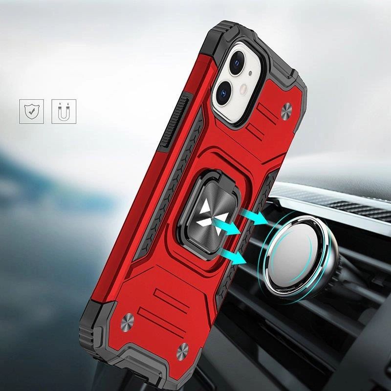 6. Wozinsky Ring Armor Hülle für iPhone 14 Plus gepanzerte Hülle magnetischer Haltering rot