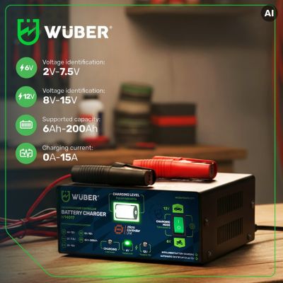 12. Mikroprozessorgesteuertes Ladegerät 6–12 V 15 A + Batterieladegerät W14017 WUBER