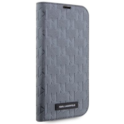 5. Karl Lagerfeld KLBKP14LSAKLHPG iPhone 14 Pro 6,1" Bücherregal Silber/Silber Saffiano-Monogramm