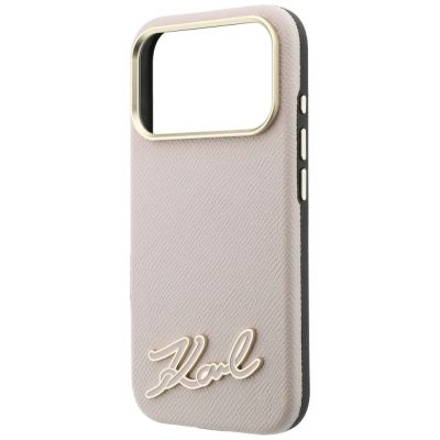 6. Karl Lagerfeld MagSafe-Hülle mit genarbtem Harz-Logo für iPhone 18 Pro / 17 Pro – Pink