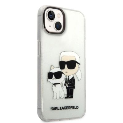 4. Karl Lagerfeld Glitzer Karl&Choupette Hülle für iPhone 14 Plus – transparent
