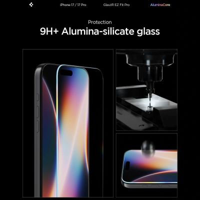 7. Spigen Glas.TR EZ Fit Pro Panzerglas für iPhone 16 Pro / 17 / 17 Pro – Transparent