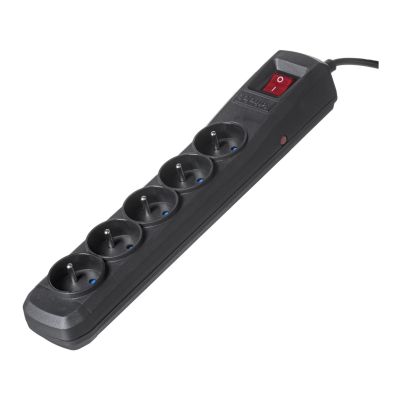 Activejet Überspannungsschutzsteckdose mit 5-poligem/1,5-poligem Stecker (10 A; 2300 W), 1,5 m, schwarz