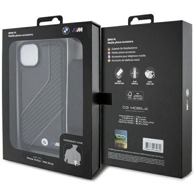 7. BMW M Edition Carbon Stripe & Strap Hülle für iPhone 15 Plus / 14 Plus – Schwarz