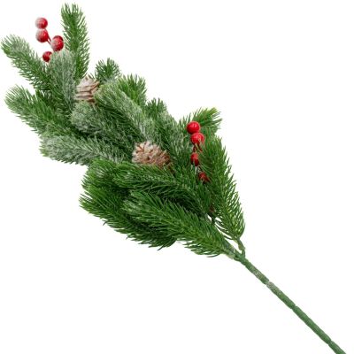 14. Dekorativer Kiefernzweig mit Himbeeren und Zapfen, 60 cm