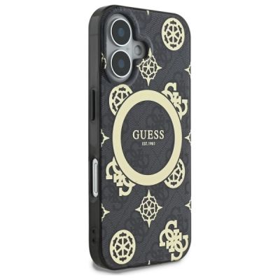 4. Guess IML Peony On 4G Background MagSafe-Hülle für iPhone 16 – Schwarz