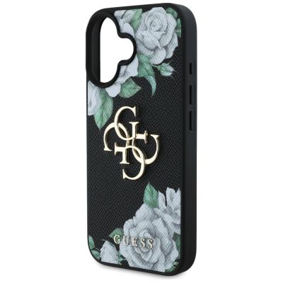 6. Guess Grained Roses Big 4G Logo Hülle für iPhone 16 - Schwarz