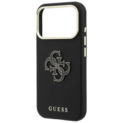 6. Guess Grained & Big Resin Logo Case für iPhone 18 Pro Max / 17 Pro Max - Schwarz