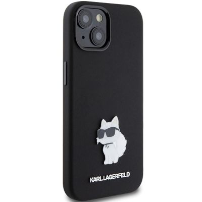 4. Karl Lagerfeld Choupette Metal Pin-Hülle aus Silikon für iPhone 15 Plus / 14 Plus – Schwarz