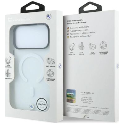 8. BMW Logo-Schutzhülle mit mattiertem IML- und Metalllogo (MagSafe) für iPhone 18 Pro Max / 17 Pro Max – Transparent