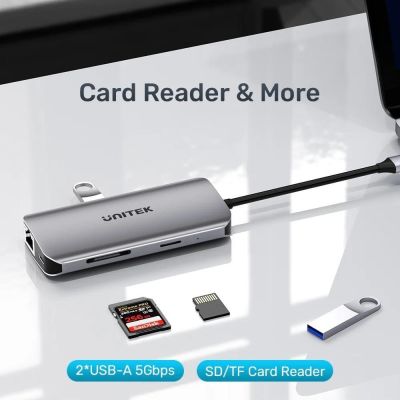 UNITEK ACTIVE HUB USB-C 2x HDMI, SD-Kartenleser, 4K, RJ-45, PD 100W, 5 Gbit/s