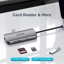 UNITEK ACTIVE HUB USB-C 2x HDMI, SD-Kartenleser, 4K, RJ-45, PD 100W, 5 Gbit/s