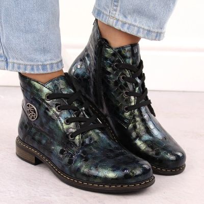 45. Damen-Lackstiefeletten in grüner Kroko-Optik Rieker 71205-90