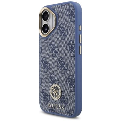 2. Guess 4G Strass Logo & Big Strap Metal Buttons MagSafe Case für iPhone 17 - Blau
