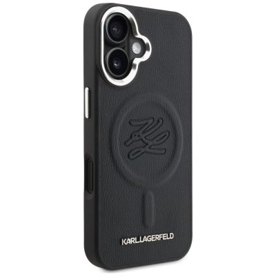 4. Karl Lagerfeld MagSafe Hülle mit Initialen und Metalllogo für iPhone 16 – Schwarz