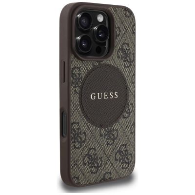 4. Guess 4G Circle Classic Logo MagSafe Hülle für iPhone 16 Pro Max - Braun