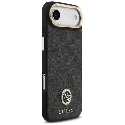 4. Guess 4G Strass Logo & Big Strap Metal Buttons MagSafe Hülle für iPhone Air - Schwarz