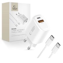 Tech-Protect NCA30 PD 30W QC3.0 USB-A / USB-C Wandladegerät + USB-C / USB-C Kabel 100cm - Weiß
