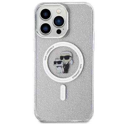 3. Karl Lagerfeld Karl&Choupette Glitter MagSafe Hülle für iPhone 15 Pro Max – transparent