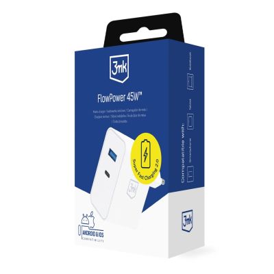 10. 3mk FlowPower 45W 1A1C PD3.0 QC4+ Wandladegerät – Weiß