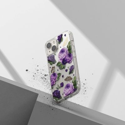 6. Ringke Fusion Design Armoured Case Cover mit Gelrahmen für iPhone 14 Plus transparent (Purple Rose) (FD637E29)