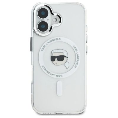 3. Karl Lagerfeld IML Metall-MagSafe-Hülle mit Karl-Kopf für iPhone 16 – Weiß